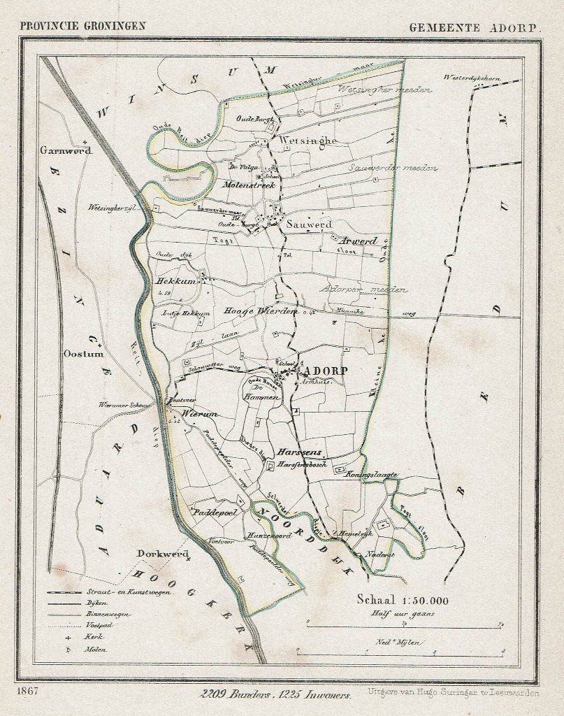 ** ADORP ** – Litho J. Kuyper 1867, Origineel, Ophalen of Verzenden, Kaarten en plattegronden, Lithografie