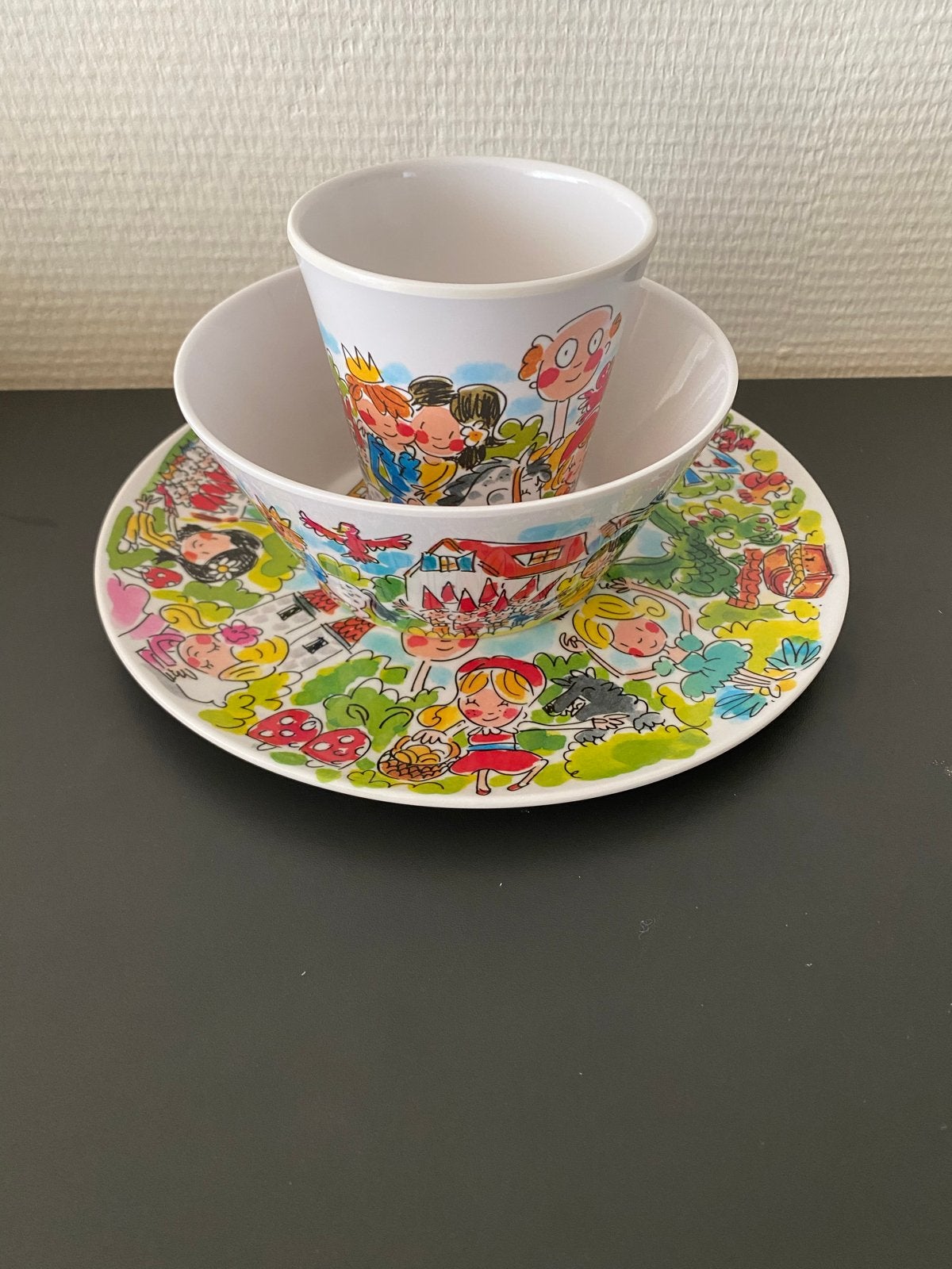 Sprookjes servies set - bord, kom en beker, Kunststof, Overige merken, Ophalen of Verzenden, Zo goed als nieuw