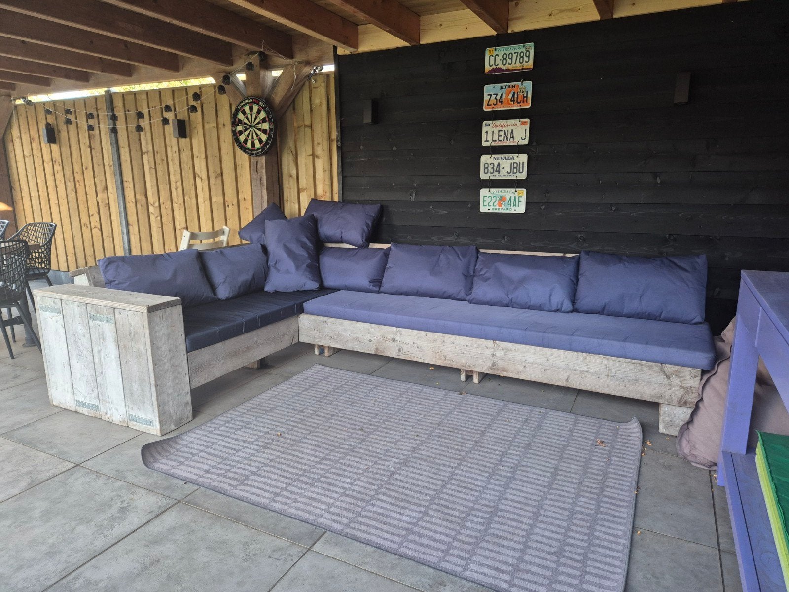 Steigerhout loungebank tuinbank hoekbank, Ophalen, Gebruikt, 6 zitplaatsen, Steigerhout