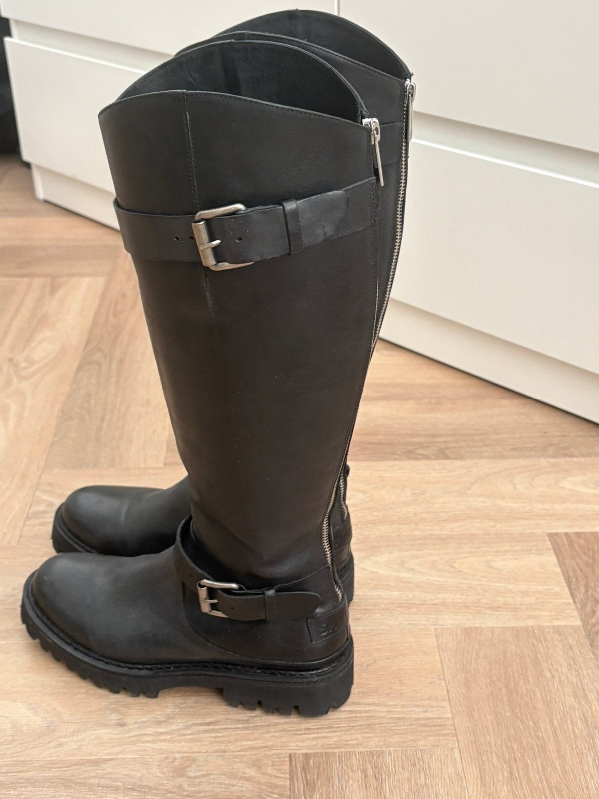 Shabbies amsterdam laarzen leer, Kleding | Dames, Schoenen, Verzenden, Zo goed als nieuw, Zwart, Hoge laarzen