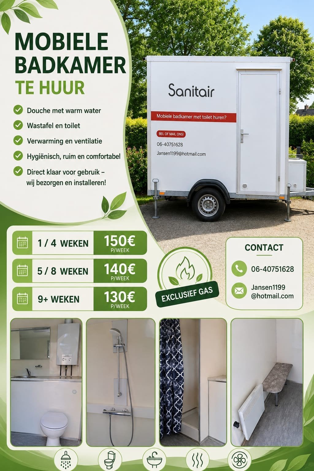 Te Huur mobiele badkamer, Ophalen of Verzenden, Gebruikt, Overige