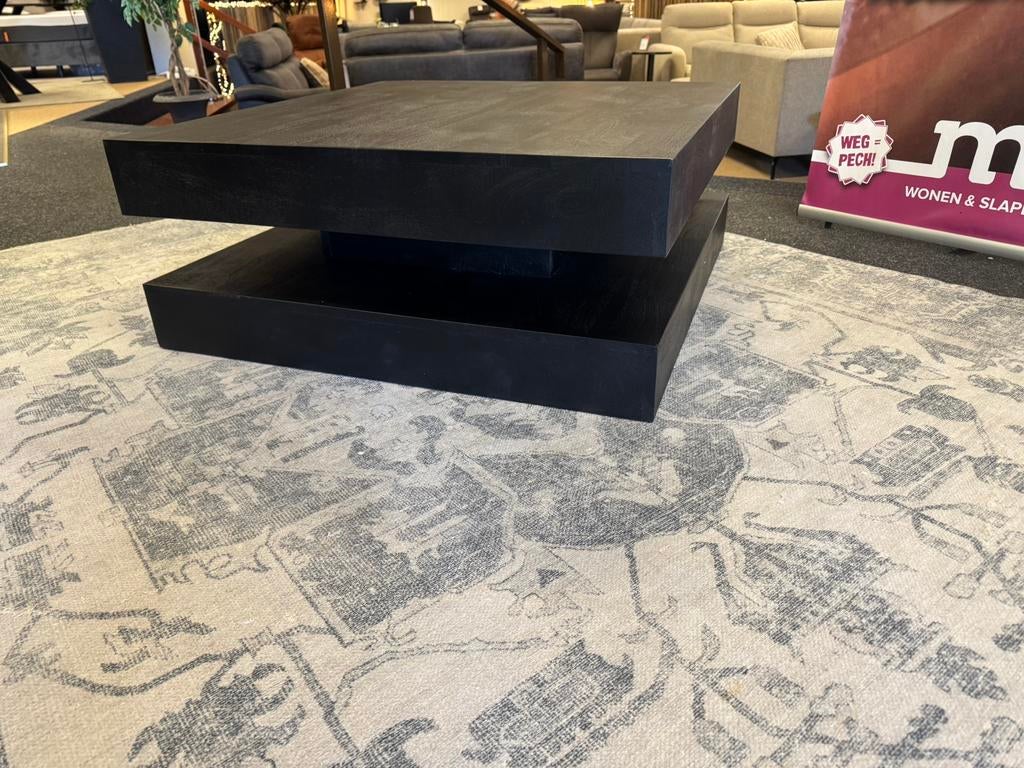 Salontafel Vierkant 90x90x36.5 Zwart  Mangohout E-7364, Ophalen, 50 tot 100 cm, Vierkant, Nieuw