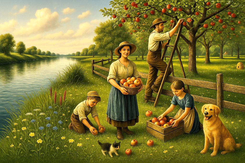 Borduurpatroon: Appels plukken in de boomgaard, Verzenden, Nieuw, Handborduren, Patroon