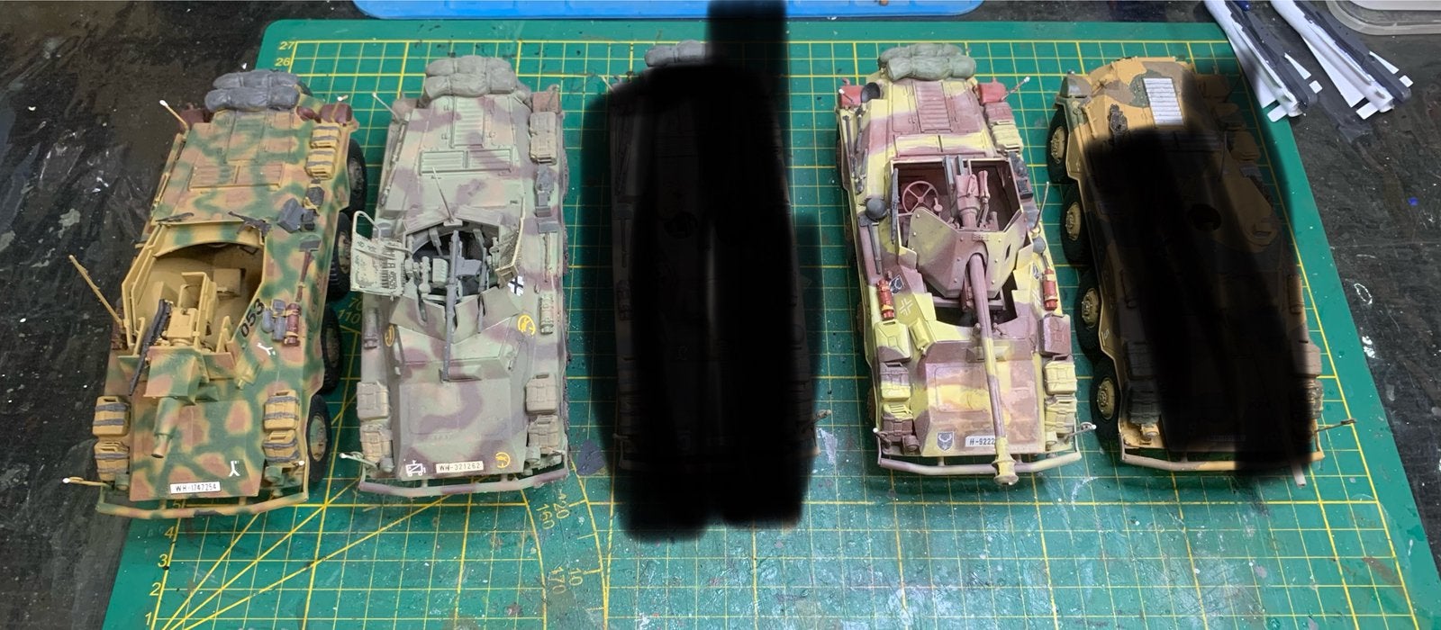 3 verschillende German Sd.Kfz. 234/3 armored 1:35 gebouwd, Overige merken, Gebruikt, Tank, 1:32 tot 1:50