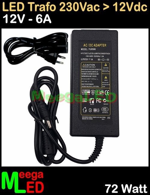 LED Trafo Voeding Adapter Driver - 230V > 12V - 6A = 72W, Overige merken, Kunststof, Zwart, Nieuw