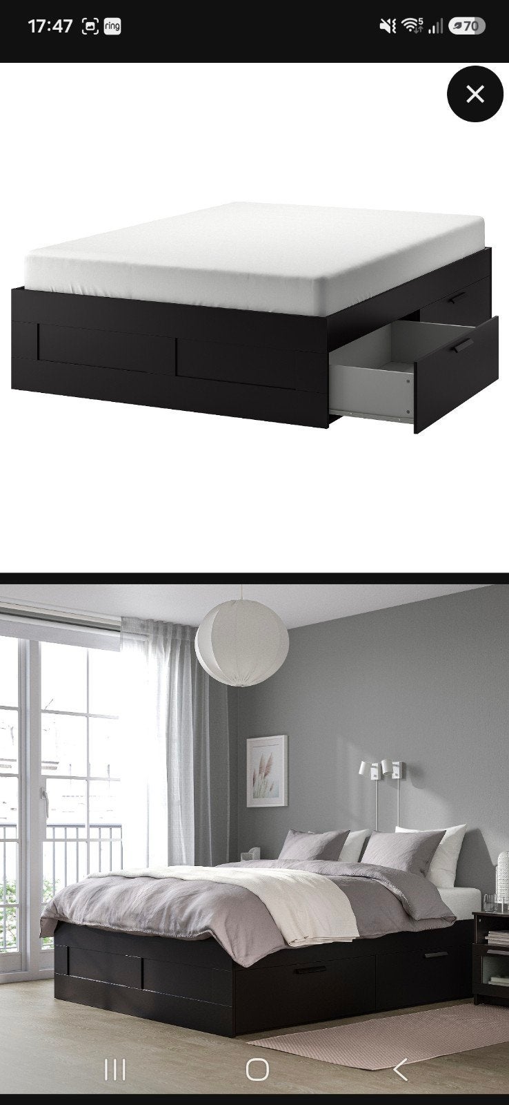 Ikea 2 persoonsbed Brimnes met lades, Ophalen, Gebruikt, Zwart, Tweepersoons