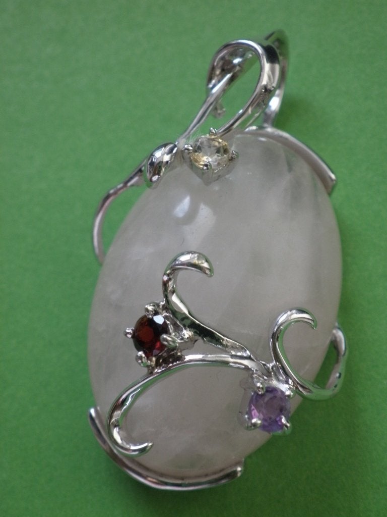 Prachtige Grote Zilveren Hanger - Bolle Rosekwarts, Amethist, Sieraden, Tassen en Uiterlijk, Antieke sieraden, Verzenden, Zilver