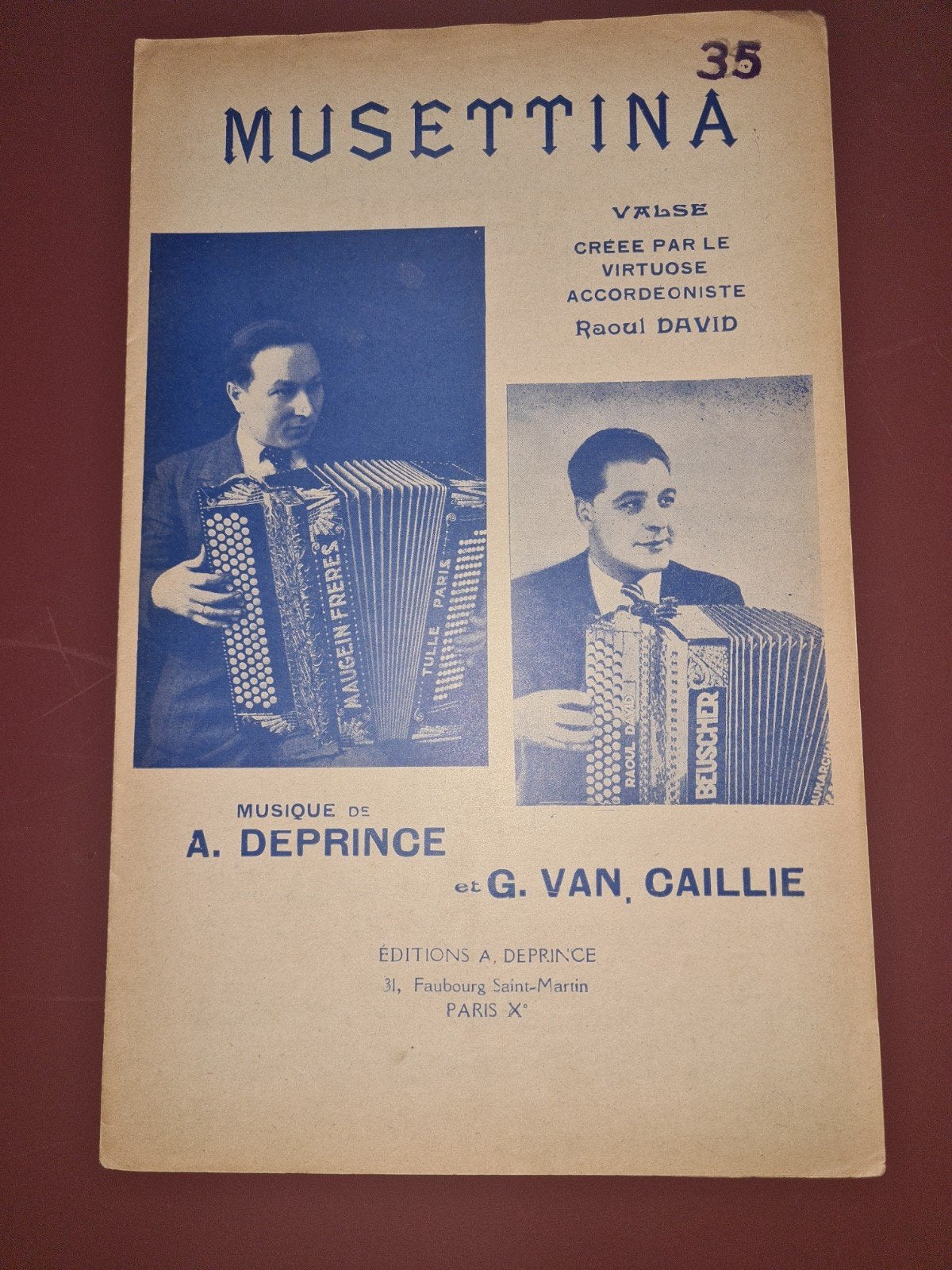 Musettina Wals - Bladmuziek voor Accordeon (A. Deprince), Gebruikt, Overige genres, Ophalen of Verzenden, Artiest of Componist