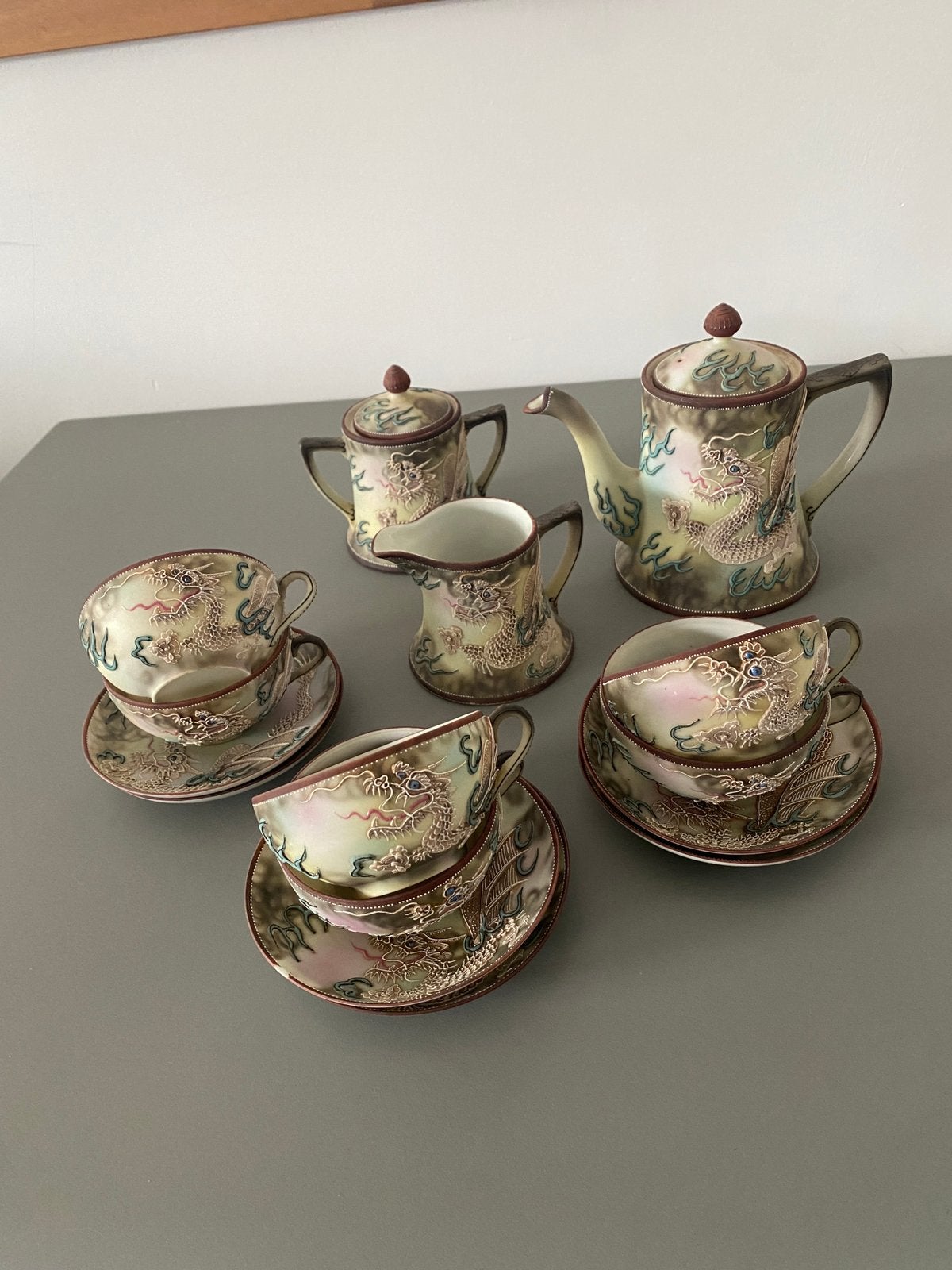 Antiek Japans porselein theeservies met draken Nippon, Antiek en Kunst, Antiek | Servies compleet, Ophalen