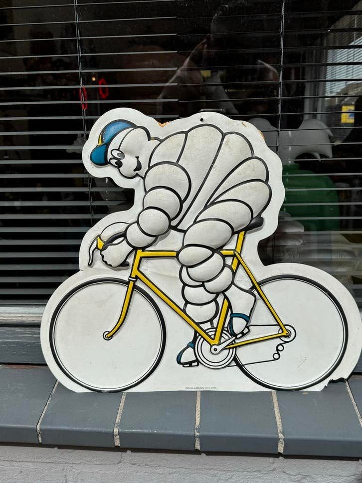Vintage Michelin Bibendum Fiets Reclamebord, Verzamelen, Ophalen, Reclamebord, Gebruikt, .