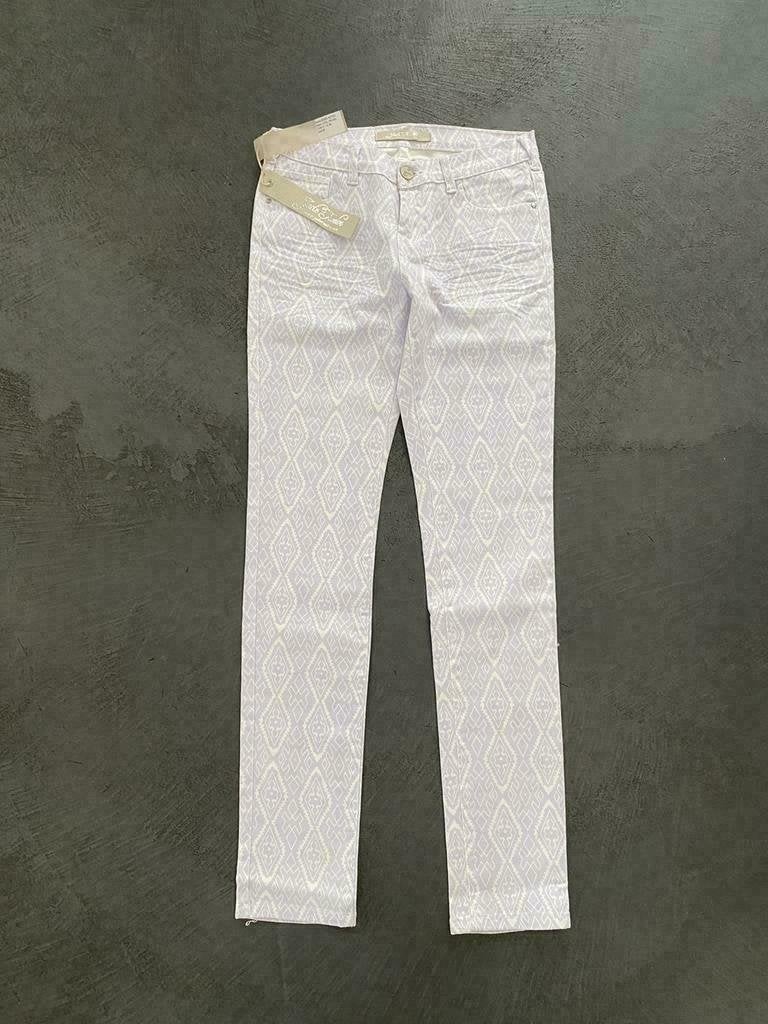 F771 Nieuw: jeans Jade Twelve maat W26=XS=34 broek lila+wit, Kleding | Dames, Jade Twelve, Wit, Nieuw, Ophalen of Verzenden