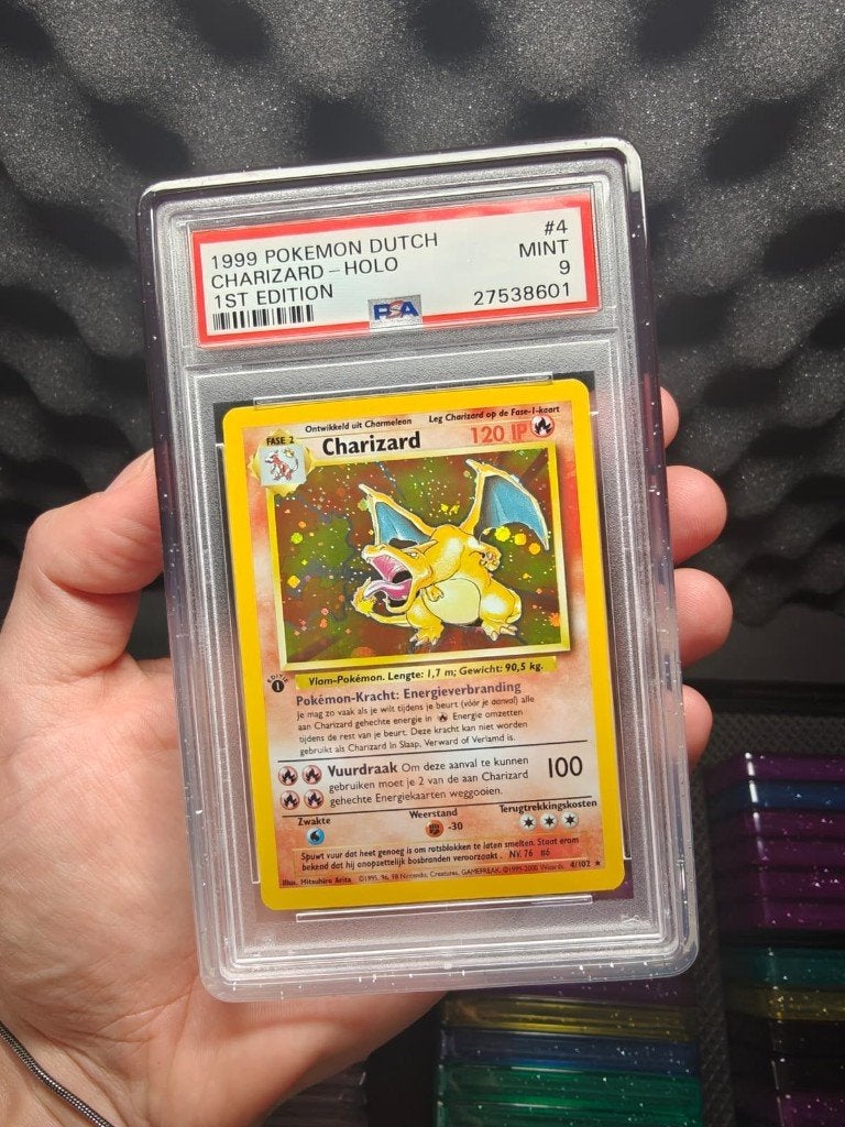 Pokemon Dutch Base 1st Edition Charizard Holo PSA 9, Ophalen, Zo goed als nieuw, Losse kaart, Foil