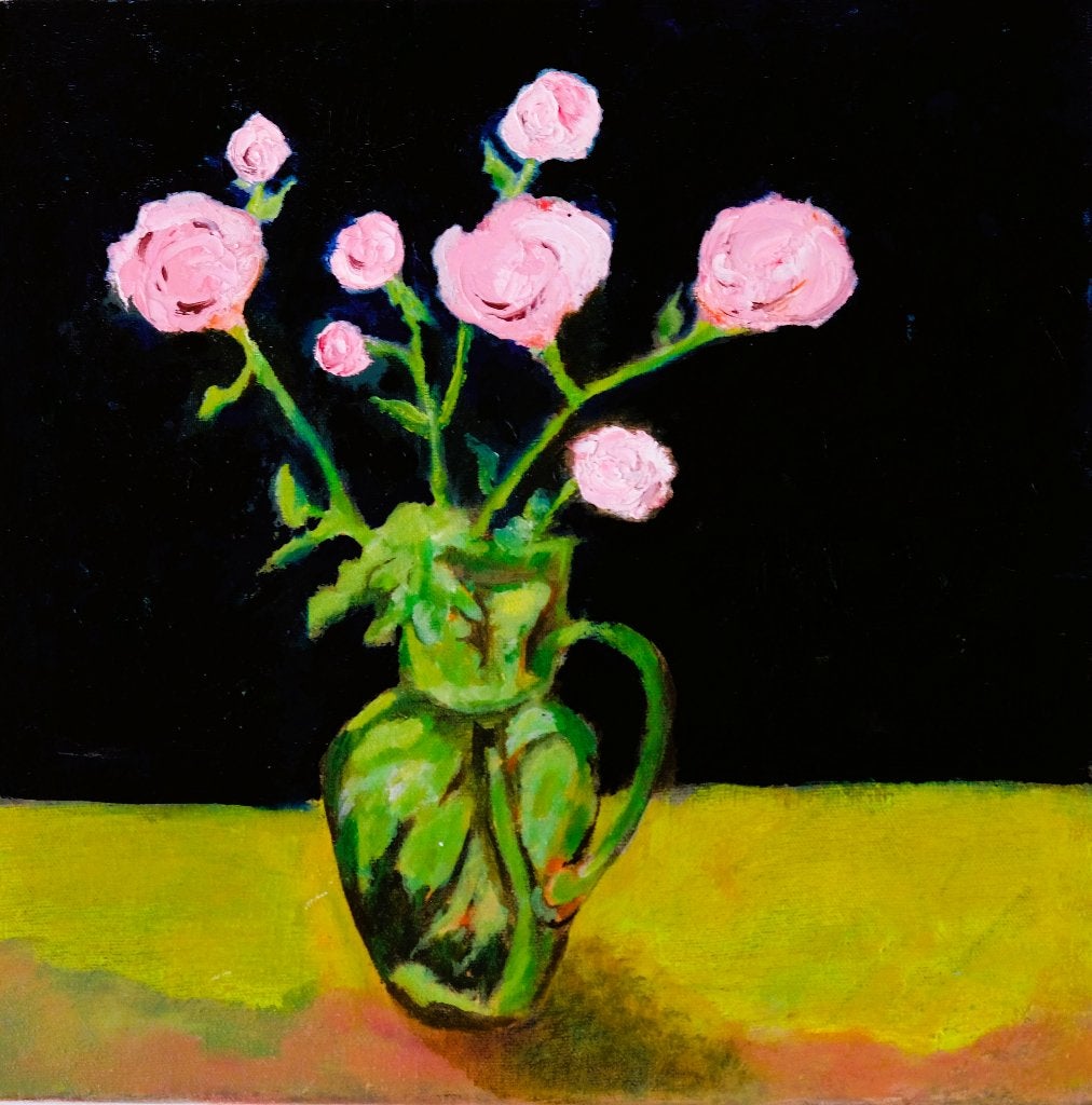 schilderij bloemen olieverf op canvas. 30x30 cm, Ophalen of Verzenden, Olieverf, Bloemen