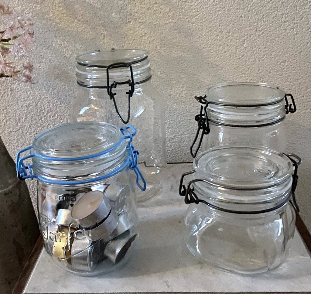 3 stuks retro vintage weckpotten o.a. Le Parfait, Pot, Bus of Blik, Met deksel, Ophalen of Verzenden, Overige merken