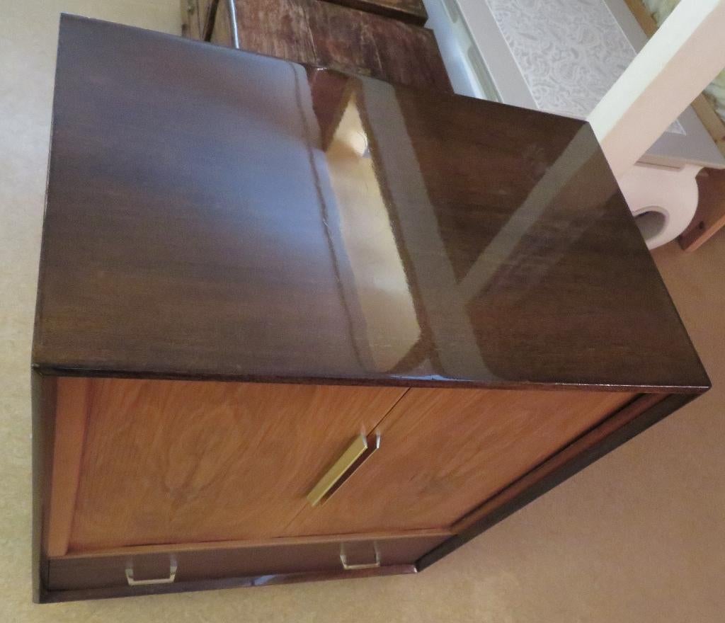 Jaren ’50–’60 RETRO kast met schuif-rol-deurtjes (6mm latje), Ophalen, Jaren '50-'60, 50 tot 100 cm, Zo goed als nieuw