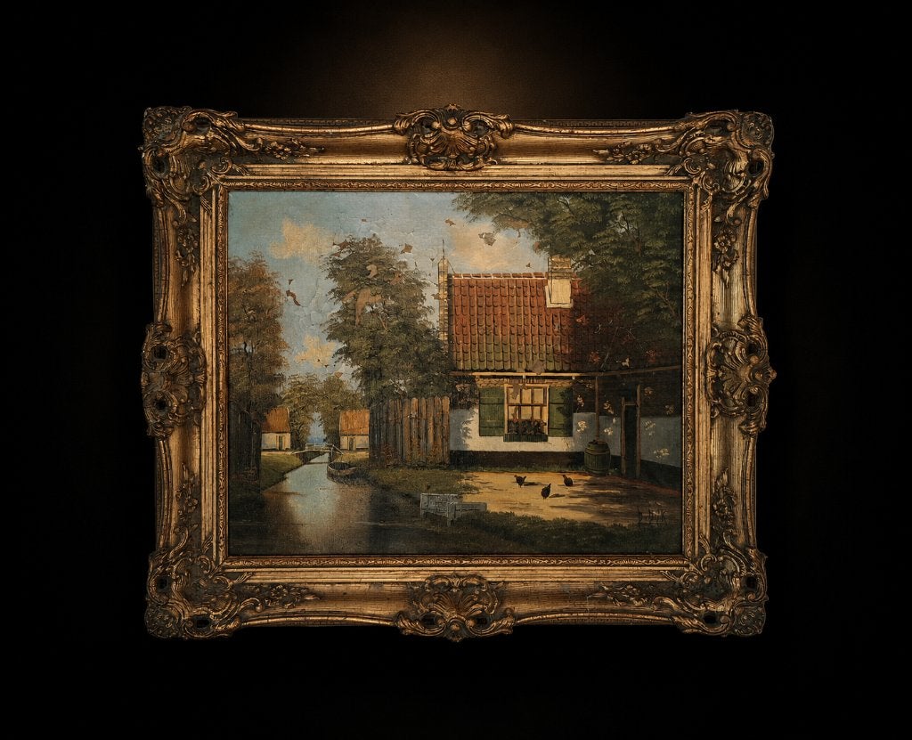 Red Roof, Antiek en Kunst, Doek, Realistisch, Ophalen of Verzenden, Gedateerd