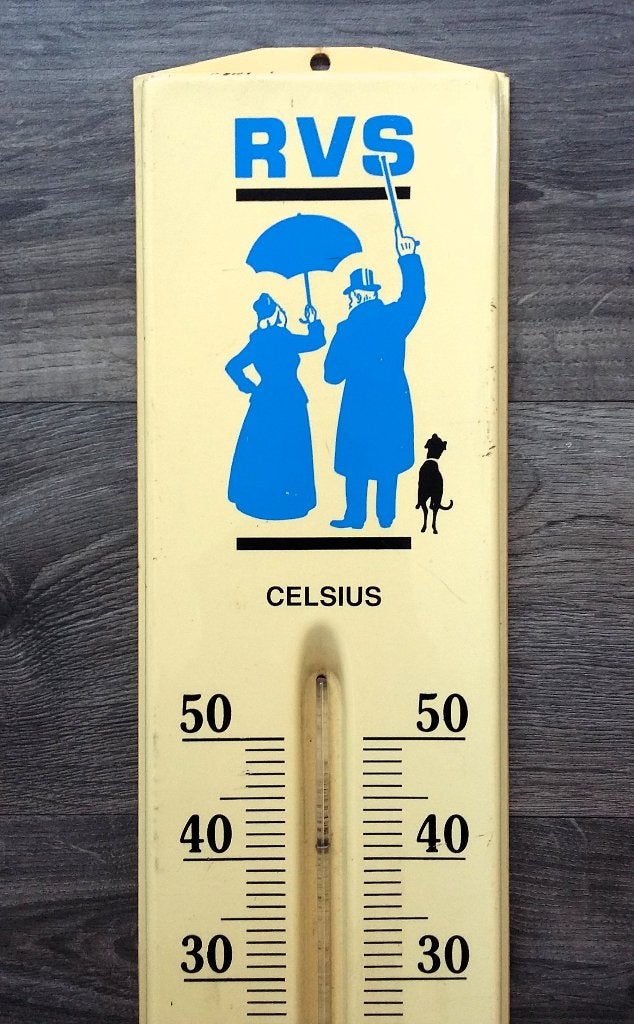 Jaar 1994 GROTE RVS Verzekeringen Reclame Gevel Thermometer, Gebruikt, Ophalen of Verzenden, Nvt., Nvt.