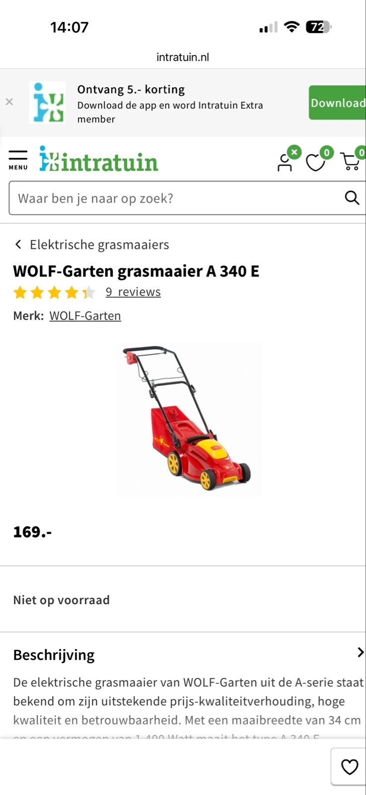 WOLF-Garten grasmaaier A 340 E - Gebruikt, goede staat, Tuin en Terras, Grasmaaiers, Ophalen, Gebruikt, 30 t/m 39 cm, Elektrische grasmaaier