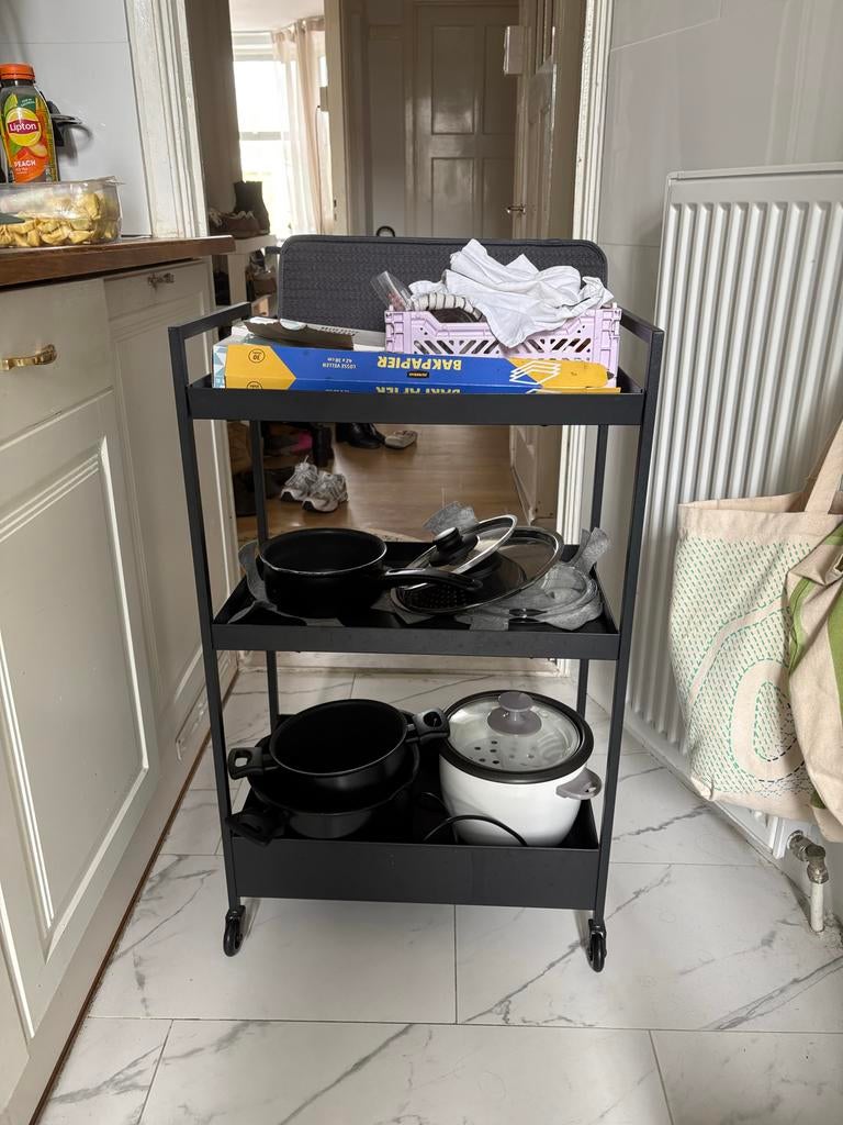 IKEA metalen serveerwagen/trolley - zwart, goede staat, Ophalen, Gebruikt, Zwart, Metaal