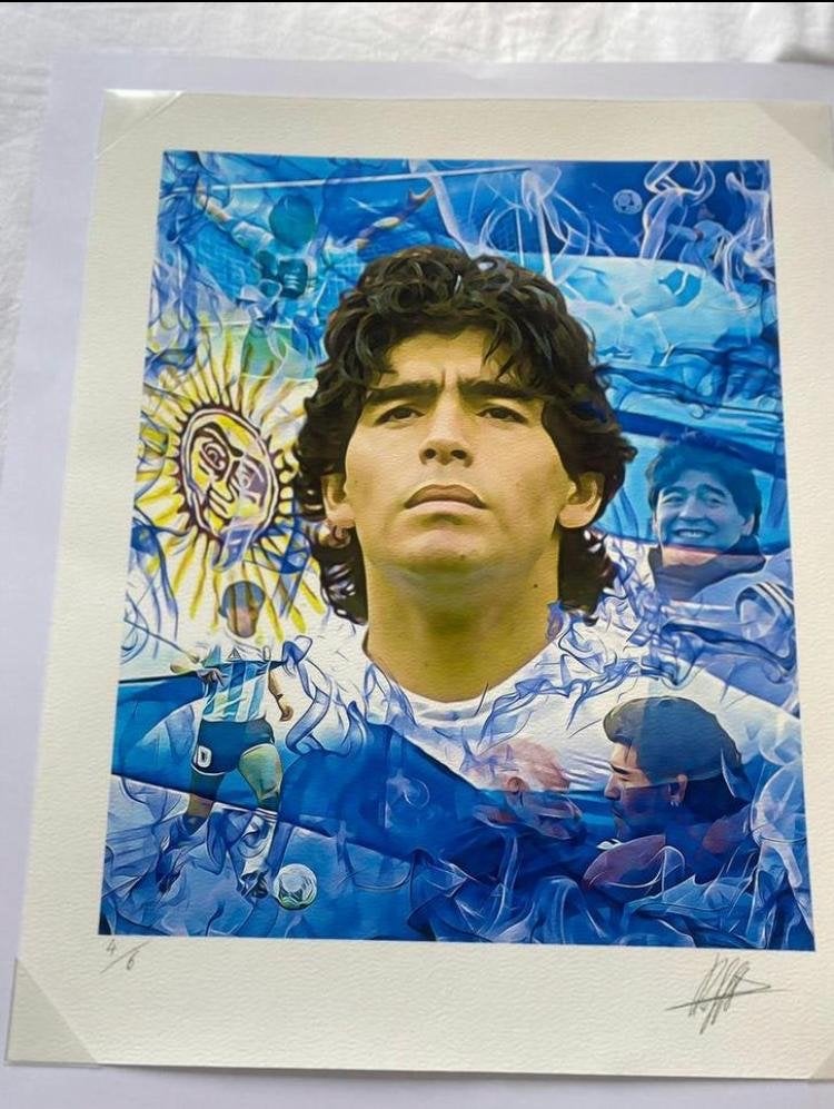 Gesigneerde kunstprint van Maradona en Pelé, Ophalen of Verzenden