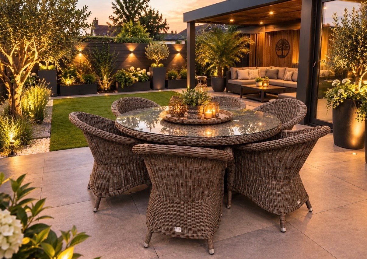 4 Seasons Outdoor ronde tuinset met draaiplateau, Ophalen, Gebruikt, Eettafel, 6 zitplaatsen