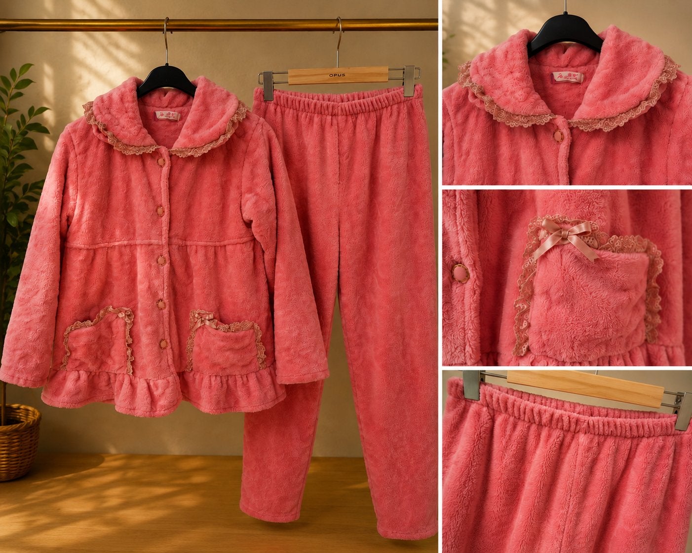 Roze fluffy huispak met kant & strikdetails S/M, Ophalen of Verzenden, Zo goed als nieuw, Roze