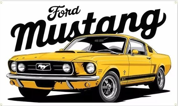 FORD MUSTANG BANNER 60X90 CM MET BEVESTIGGINGS OGEN, Ophalen of Verzenden