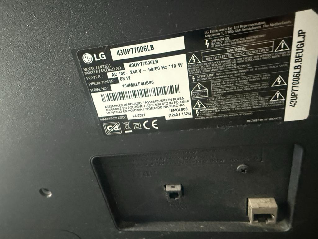 LG 43UP77006LB Smart TV - Perfect werkend, Ophalen, LED, 50 Hz, Zo goed als nieuw