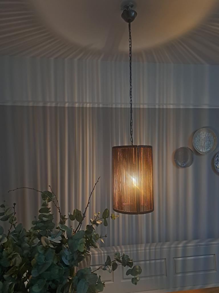 Leren brocante hanglamp, Overige materialen, 50 tot 75 cm, Ophalen of Verzenden, Zo goed als nieuw