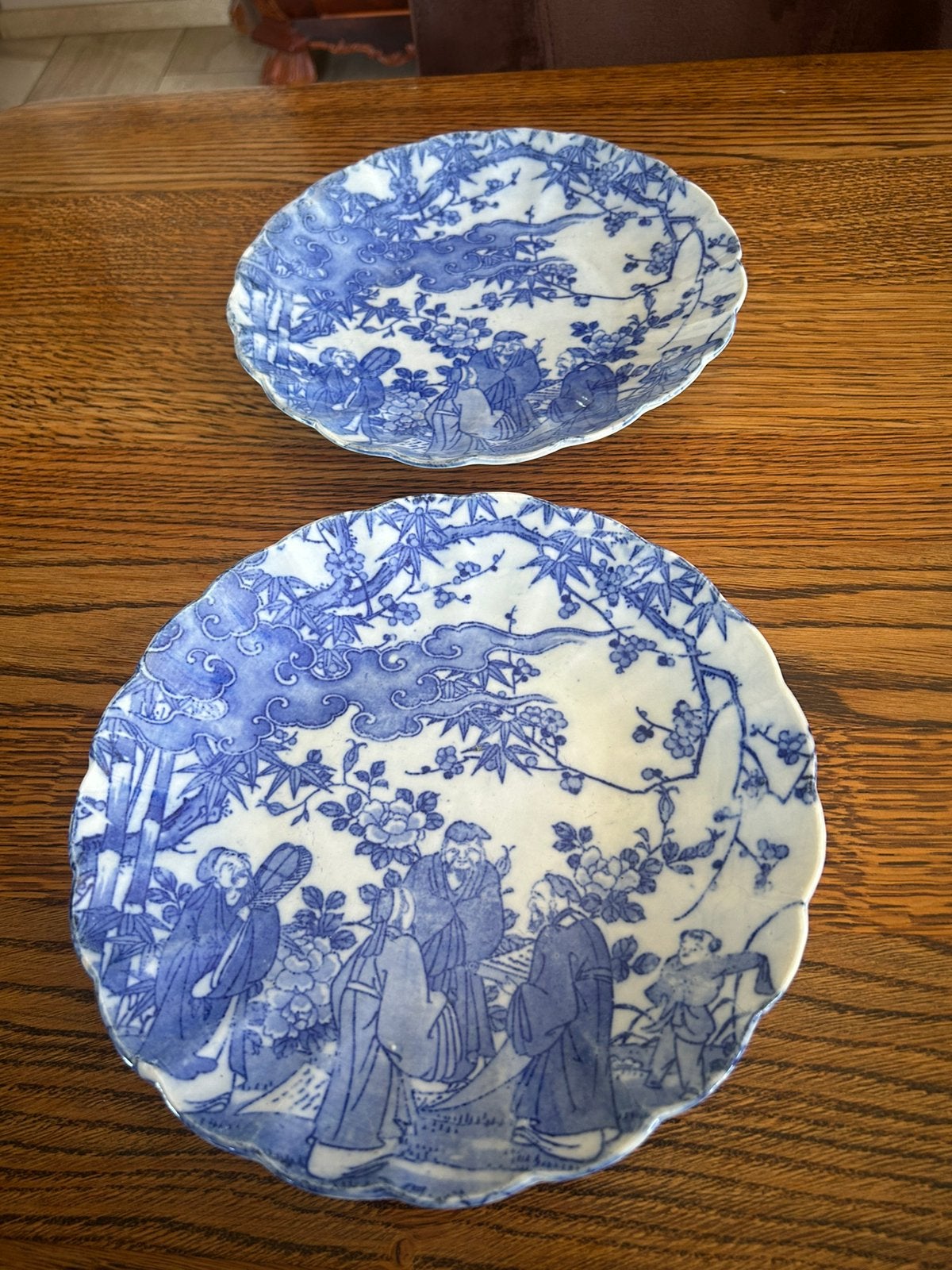 2 blauw witte borden, met patroon “Blue Mikado”, Antiek en Kunst, Ophalen of Verzenden