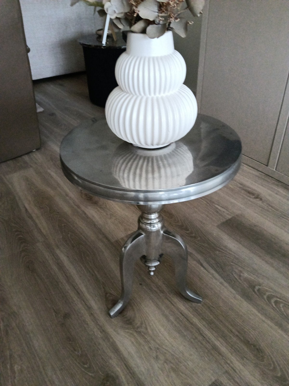 zilver bijzettafel, Huis en Inrichting, Ophalen of Verzenden, Rond, Metaal of Aluminium, Minder dan 55 cm