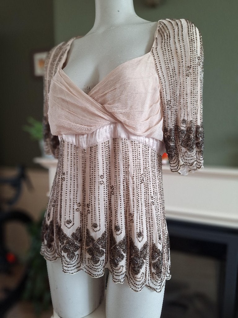 Reiss beige zijden gevoerd kralen top 14 L shirt, Reiss, Verzenden, Beige, Maat 42/44 (L)