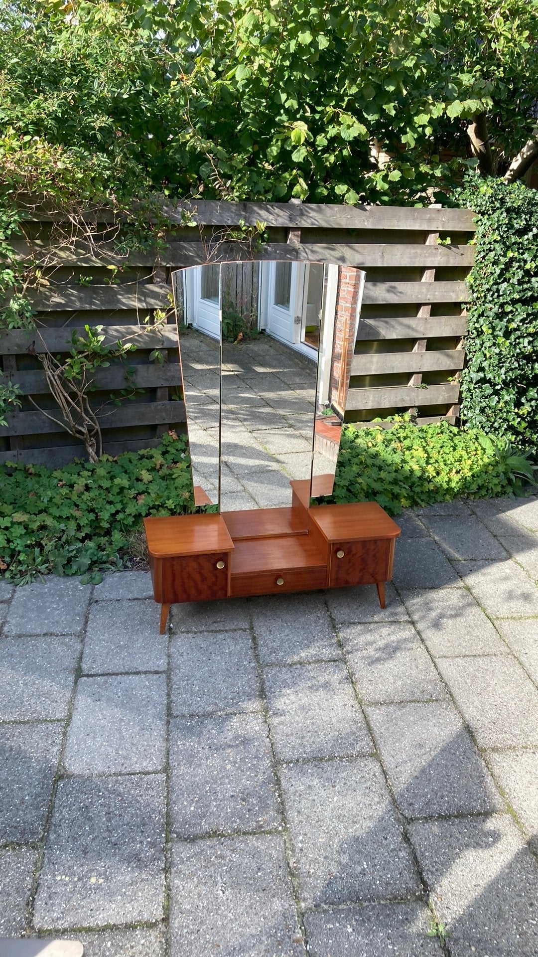 Vintage jaren 60-70 kaptafel met drieluik spiegel, Ophalen
