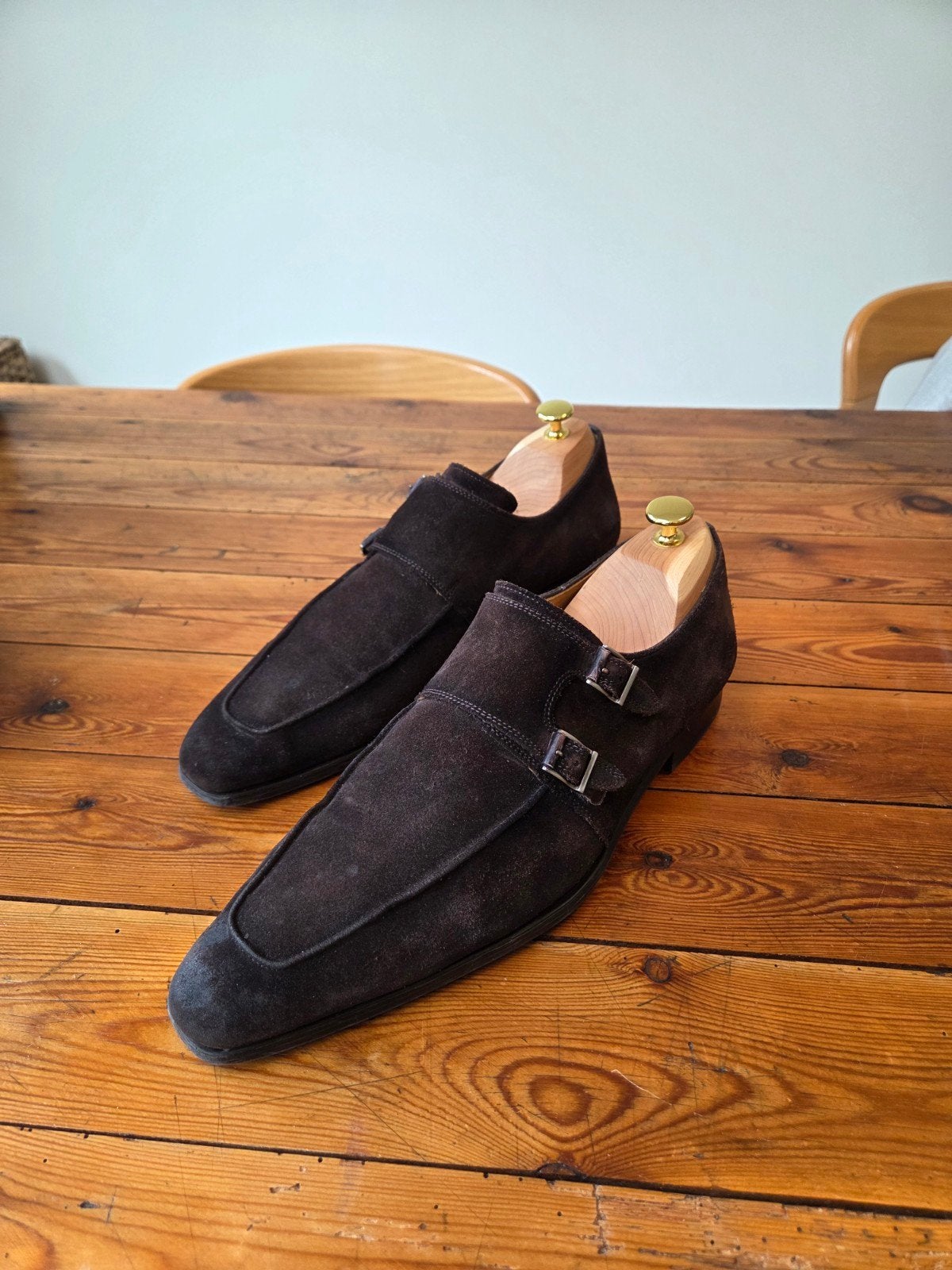 Magnanni suède gespschoenen heren - Maat 45, Bruin, Ophalen of Verzenden, Magnanni, Gespschoenen