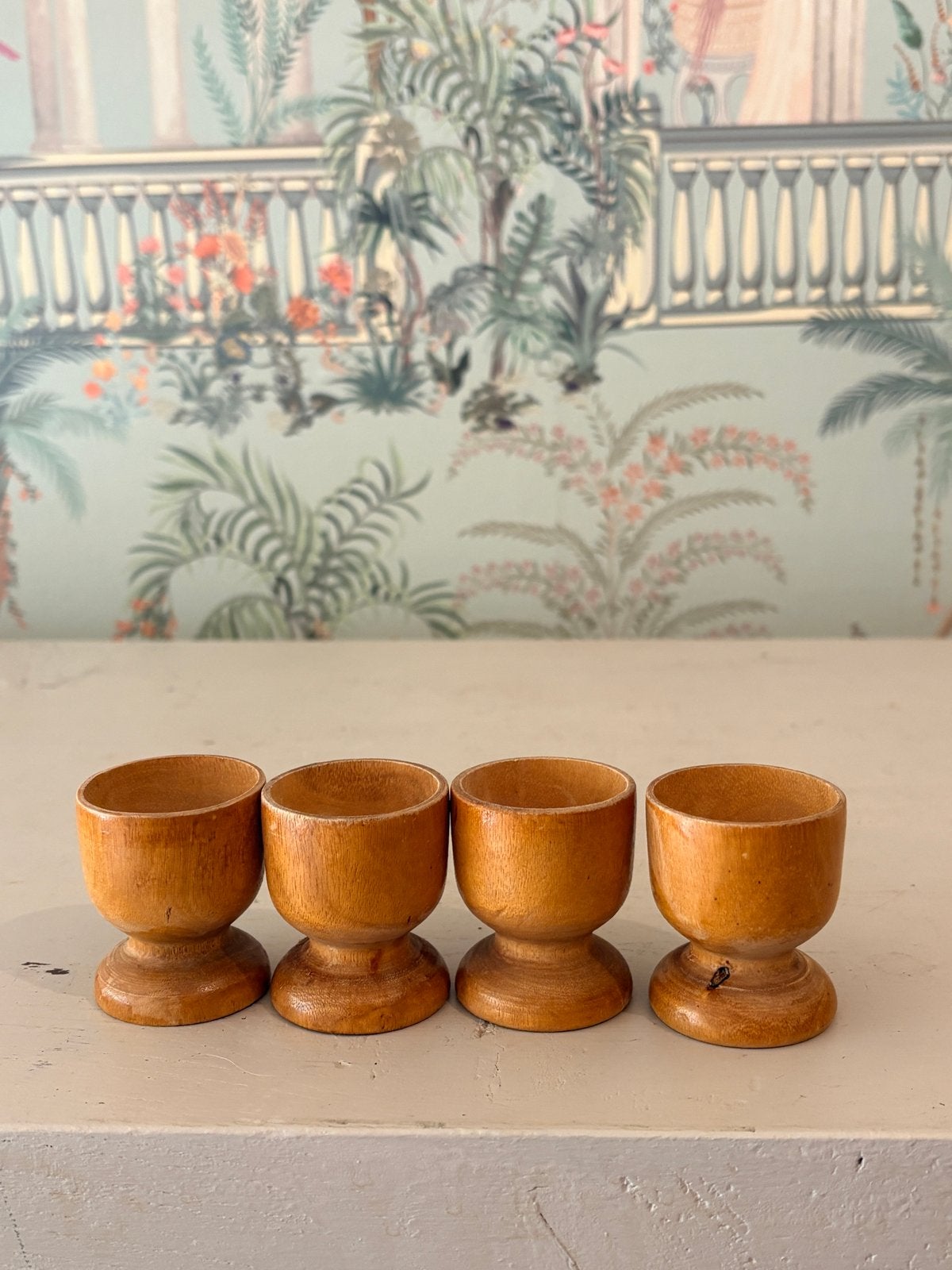 Set van 4 Vintage Houten Eierdopjes - Jaren '60/'70, Ophalen of Verzenden
