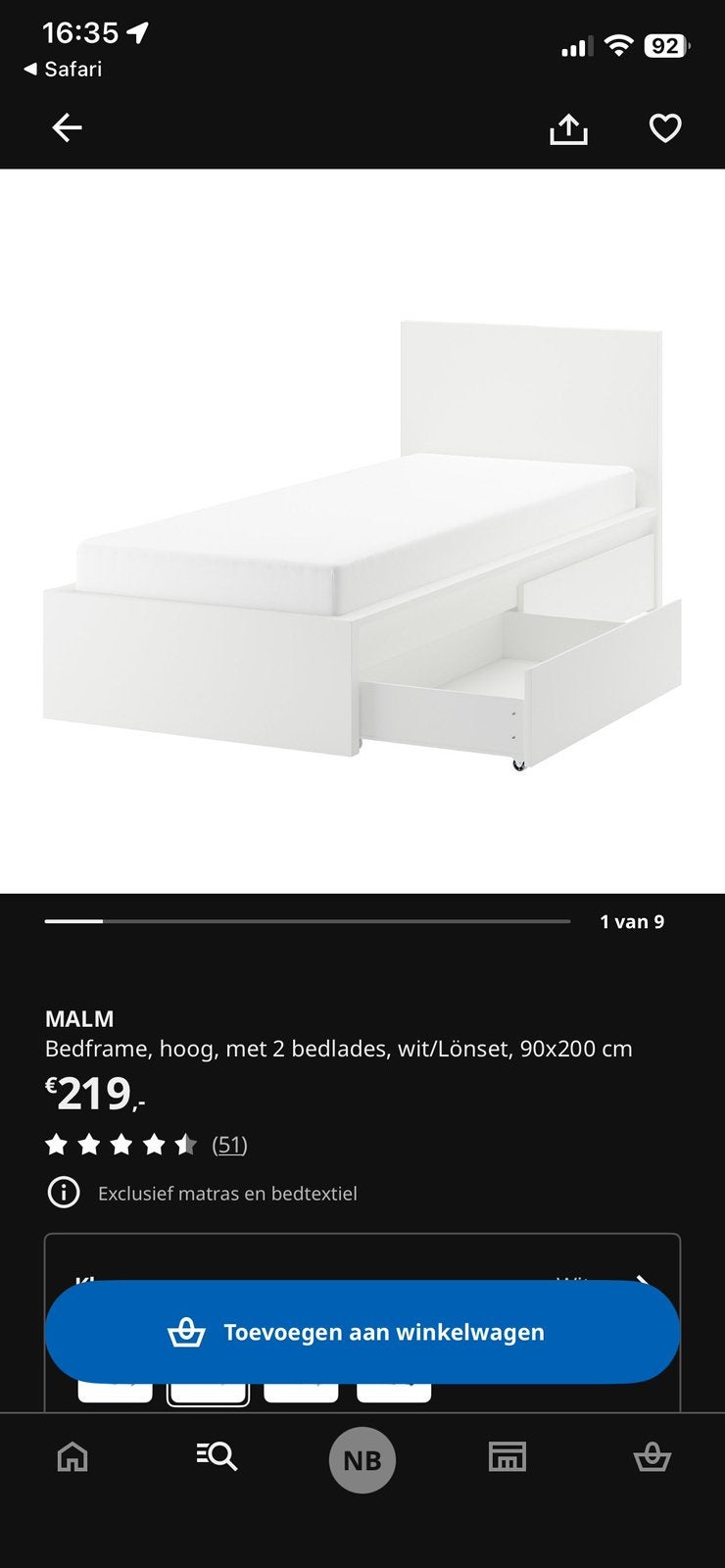 MALM BED 90x200, Ophalen, 90 cm, Eenpersoons, Wit
