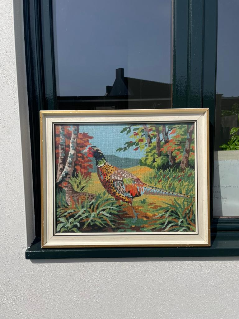 Geboorduurd jaren 60 fazant schilderij, Antiek en Kunst, Kunst | Schilderijen | Klassiek, Ophalen