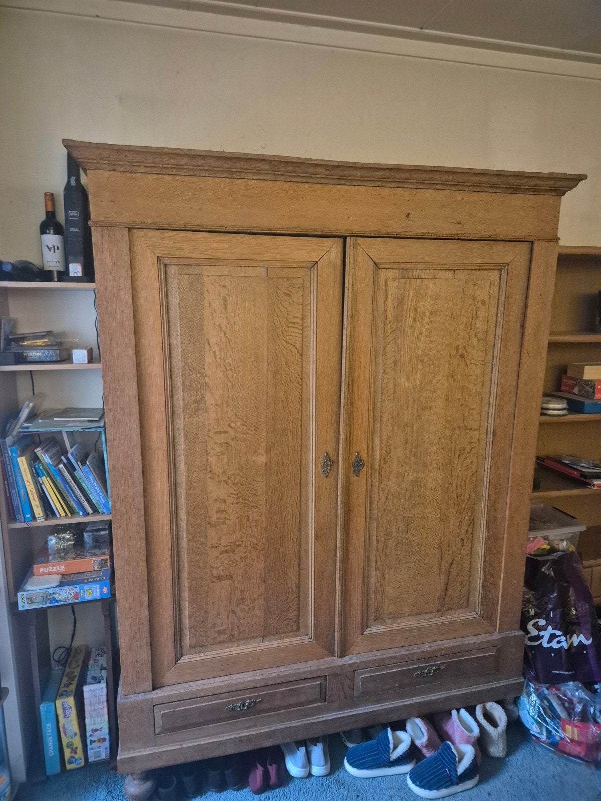 Vintage eikenhouten kledingkast, Ophalen of Verzenden