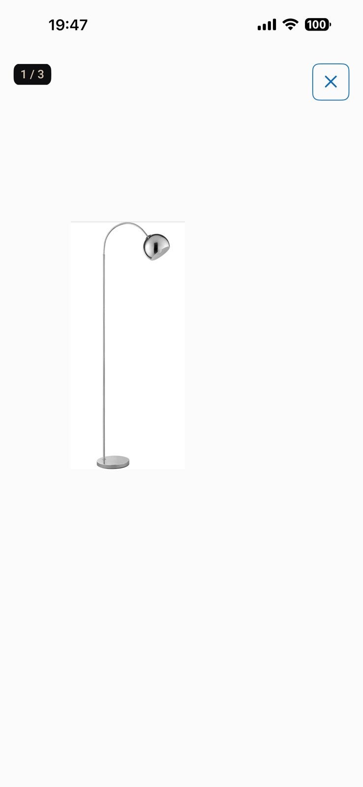 Zilverkleurige metalen booglamp, Huis en Inrichting, Ophalen, Zo goed als nieuw, 150 tot 200 cm