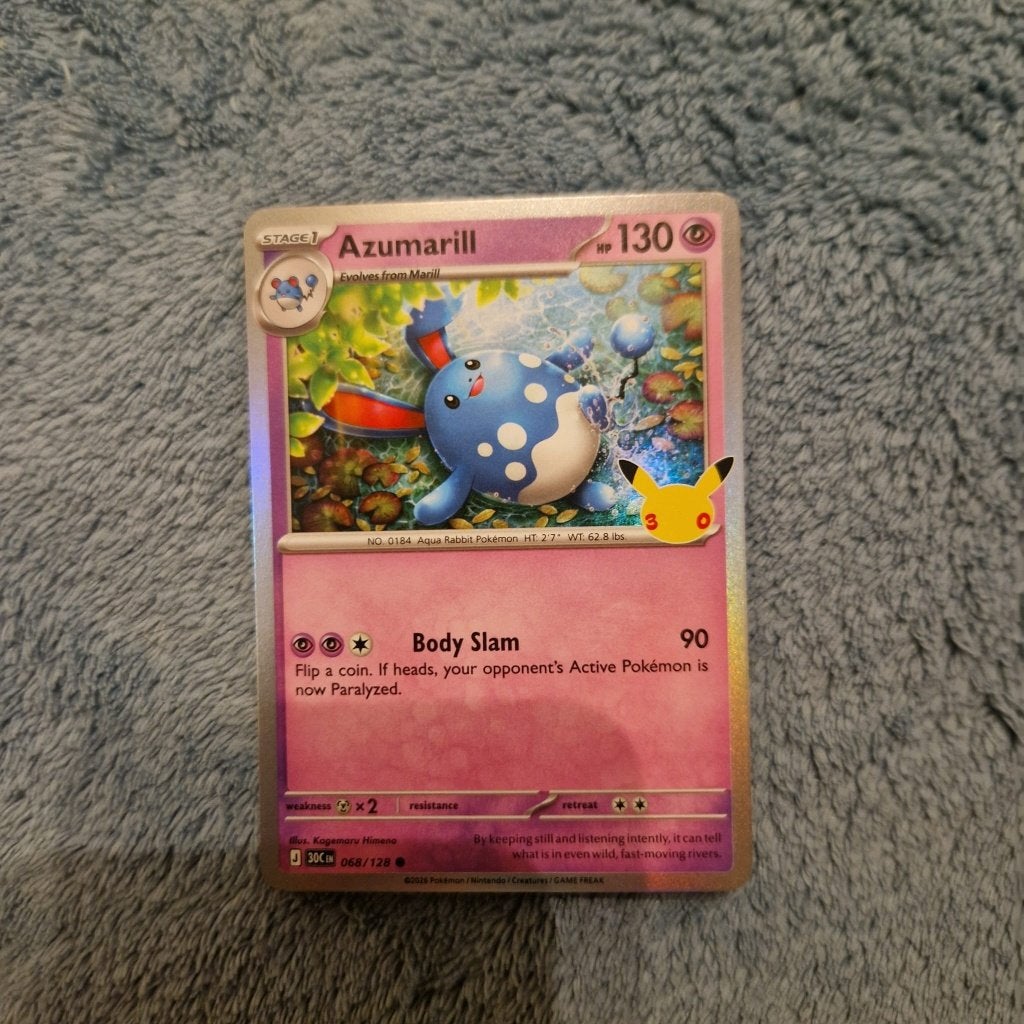 Azumarill 068/128 Pokémon 30th Celebration holo, Ophalen of Verzenden, Zo goed als nieuw, Losse kaart, Foil