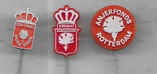 DEN HAAG ANJER FONDS 3 STUKS, Verzamelen, Ophalen of Verzenden, Gebruikt, Stad of Land, Speldje of Pin
