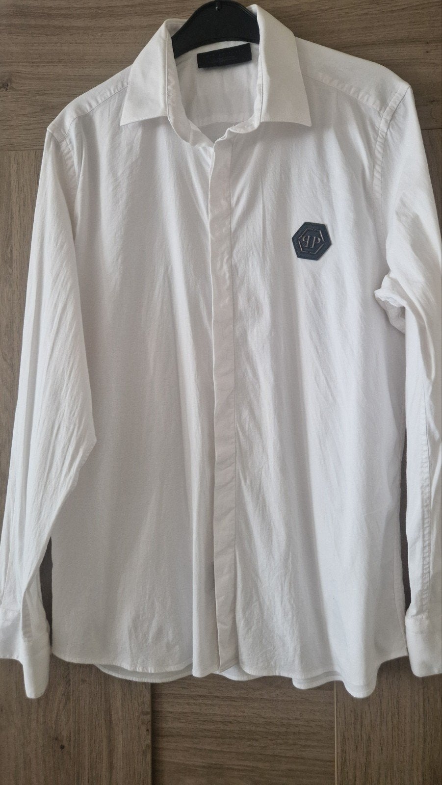 Philipp Plein Overhemd Wit met Logo Voor en Achter - Maat XL, Wit, Ophalen of Verzenden, Zo goed als nieuw, Philipp Plein