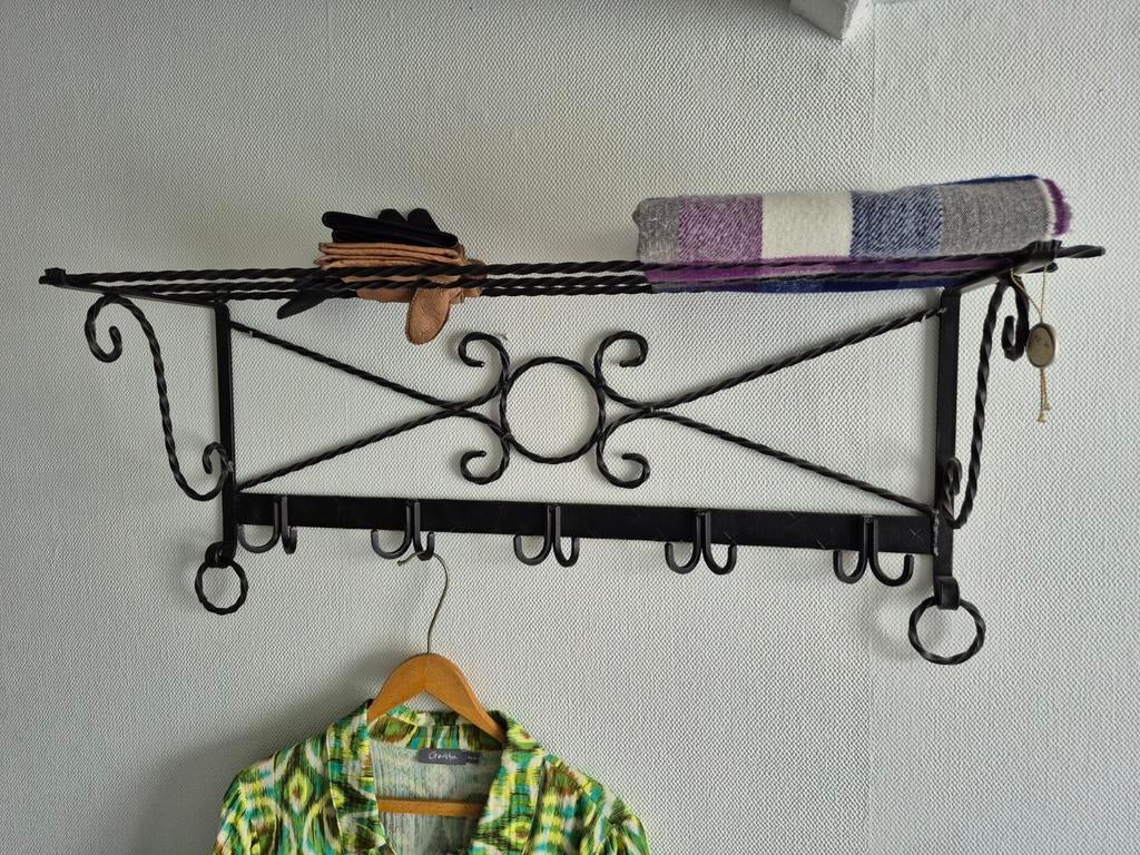 Vintage smeedijzeren brocante wand kapstok, Huis en Inrichting, Zo goed als nieuw, Minder dan 100 cm, Hout, Ophalen
