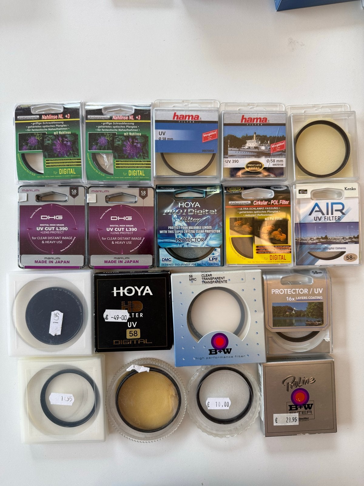 Grote collectie camera filters 58mm (UV, ND, Polarisatie,, Overige merken, Gebruikt, Filterset, Ophalen of Verzenden