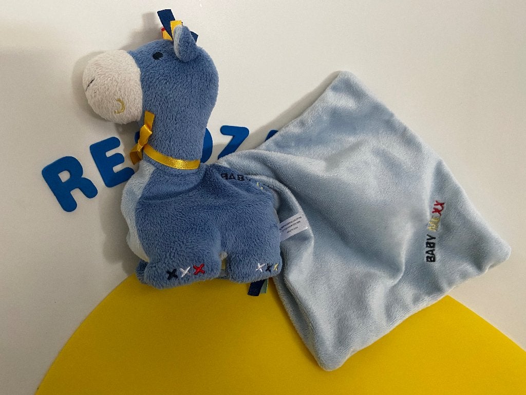 K4312 Mexx baby doekje paard ezel blauw met doekje, Kinderen en Baby's, Ophalen of Verzenden, Zo goed als nieuw, Paard