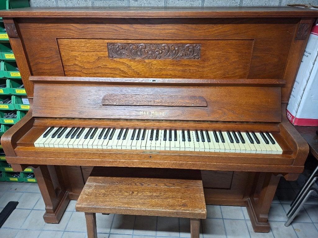 Prachtige Antieke Staande Piano Max Müller Berlin, Ophalen, Gebruikt, Bruin, Piano