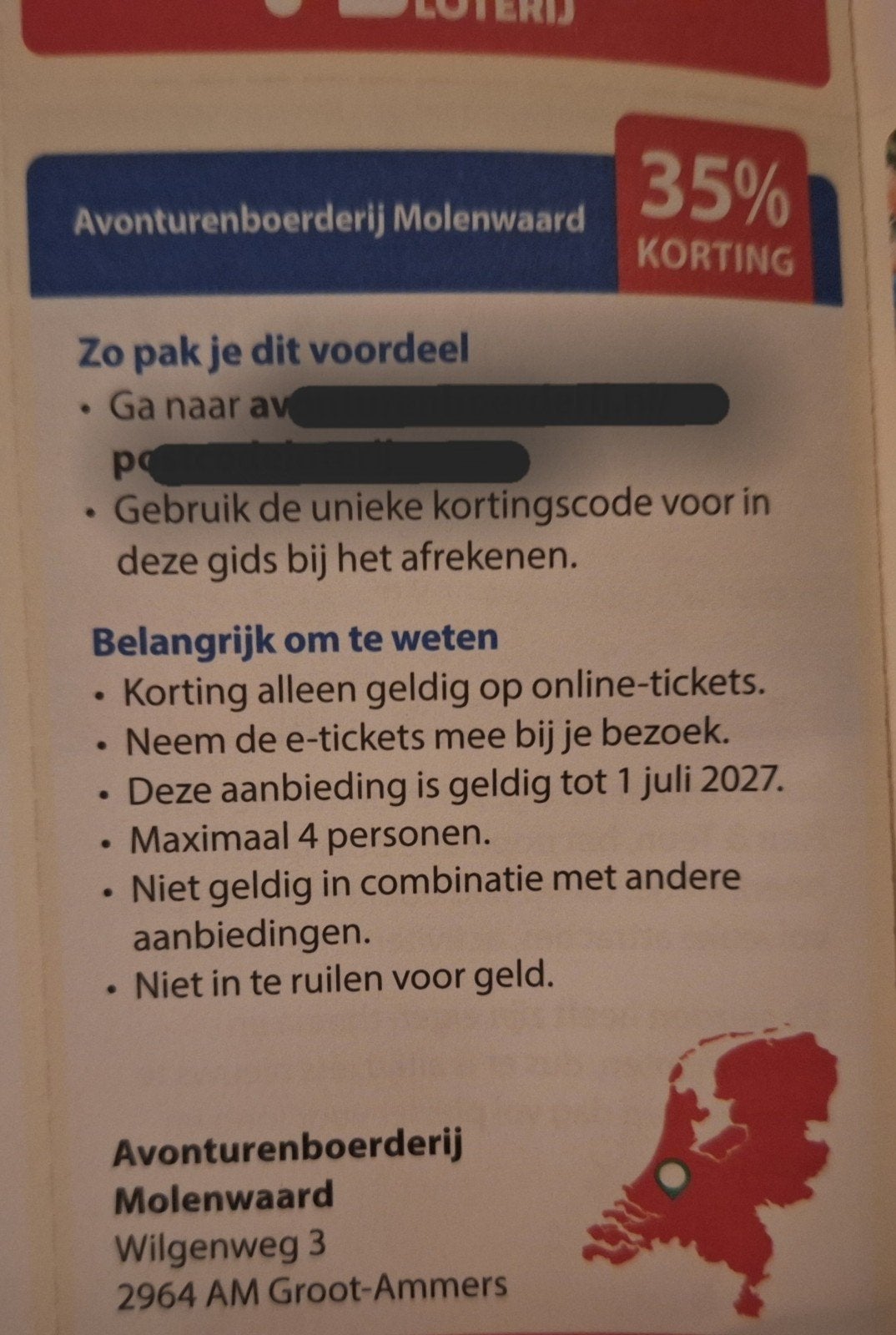 Avonturenboerderij Molenwaard 35% korting, Drie personen of meer, Kortingsbon