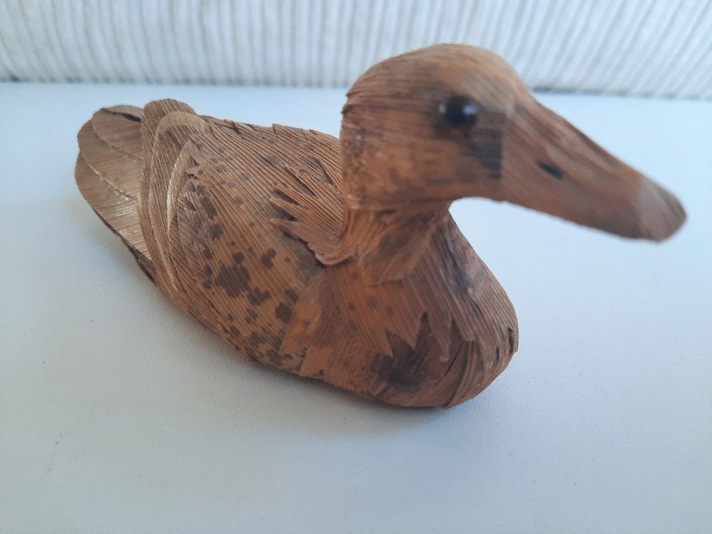 Vintage wilde eend lokvogel - van Maïskolven, Ophalen of Verzenden, Gebruikt, Vogel, Beeldje of Figuurtje