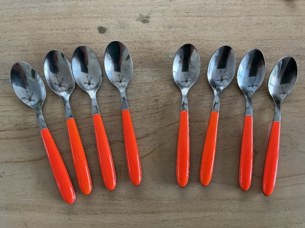 Koffielepels Eme posateria  italy oranje, Huis en Inrichting, Keuken | Bestek, Ophalen of Verzenden, Zo goed als nieuw, Rvs of Chroom