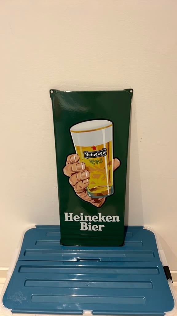 Orgineel oud Heineken Bier Reclamebord - Emaille Look, Ophalen of Verzenden, Gebruikt, Reclamebord